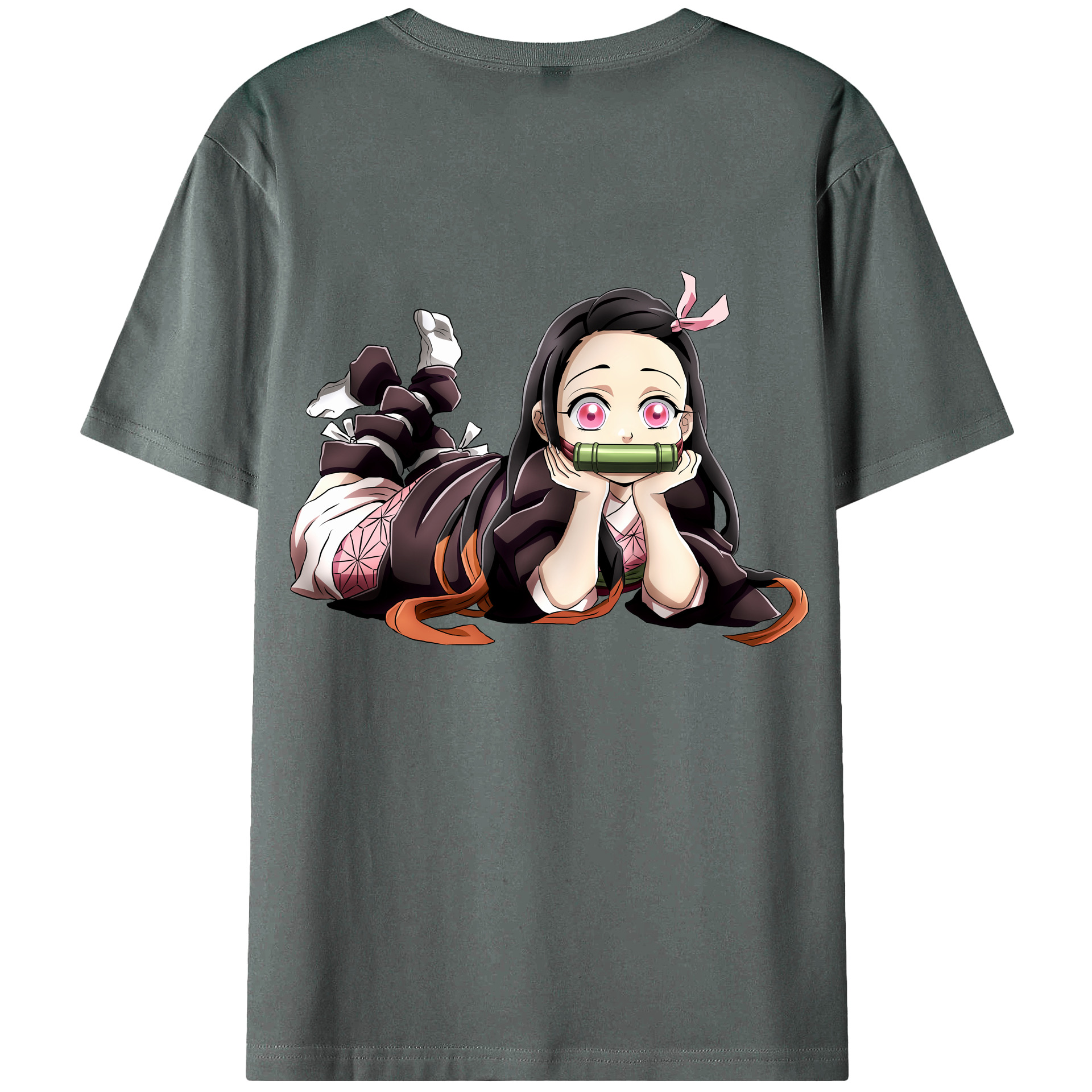 （画像用） 鬼滅の刃（きめつのやいば）竈門 禰󠄀豆子／かまど ねずこ Kamado Nezuko 綿100％ メンズ半袖Tシャツ（バックプリント） 通気性